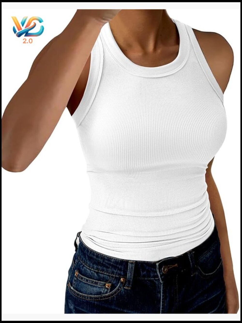 Ribbed High Neck Racerback Tank Top Slim Fit Stretch Fabric